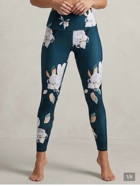 Athleta Teal Floral High-Rise Leggings